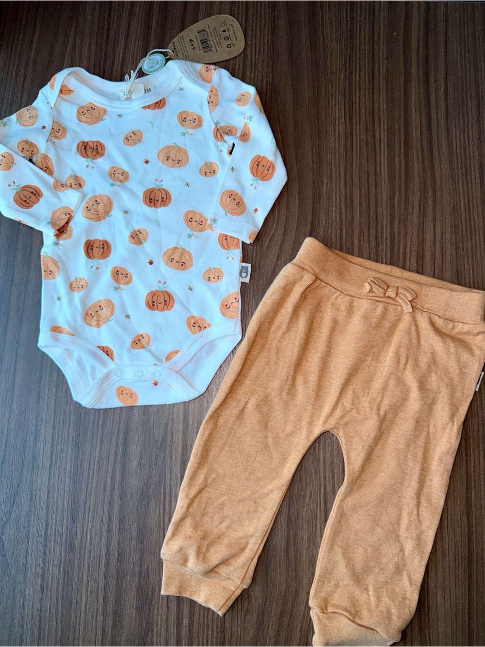 Cozy Pumpkin Print White & Orange Baby Bodysuit Set